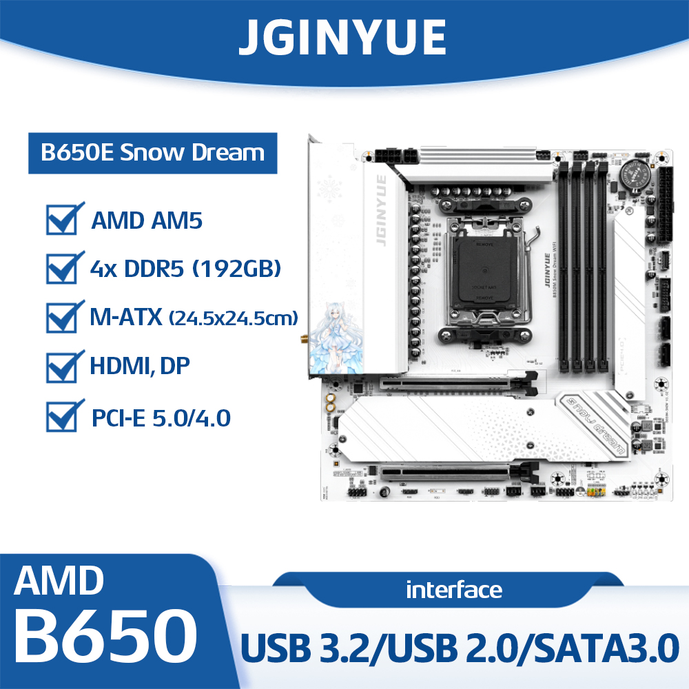 Am5 Micro Atx Pcie 5.0 Motherboard - JGINYUE B650E Snow Dream Motherboard Sockel