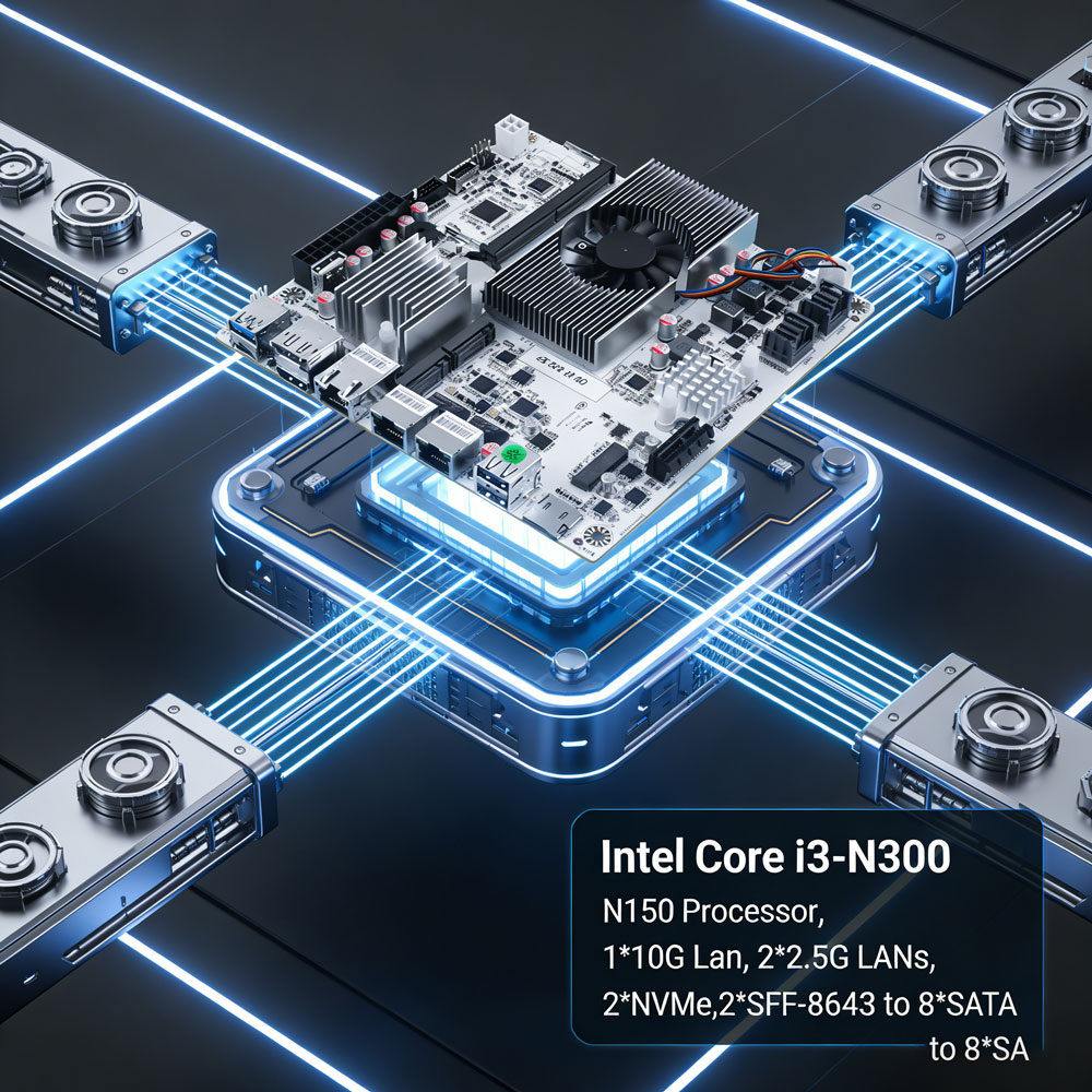 Mini Itx Dual 2.5G Nas Motherboard - 8-Bay NAS Mini-ITX-Motherboard Intel Core I3-N300